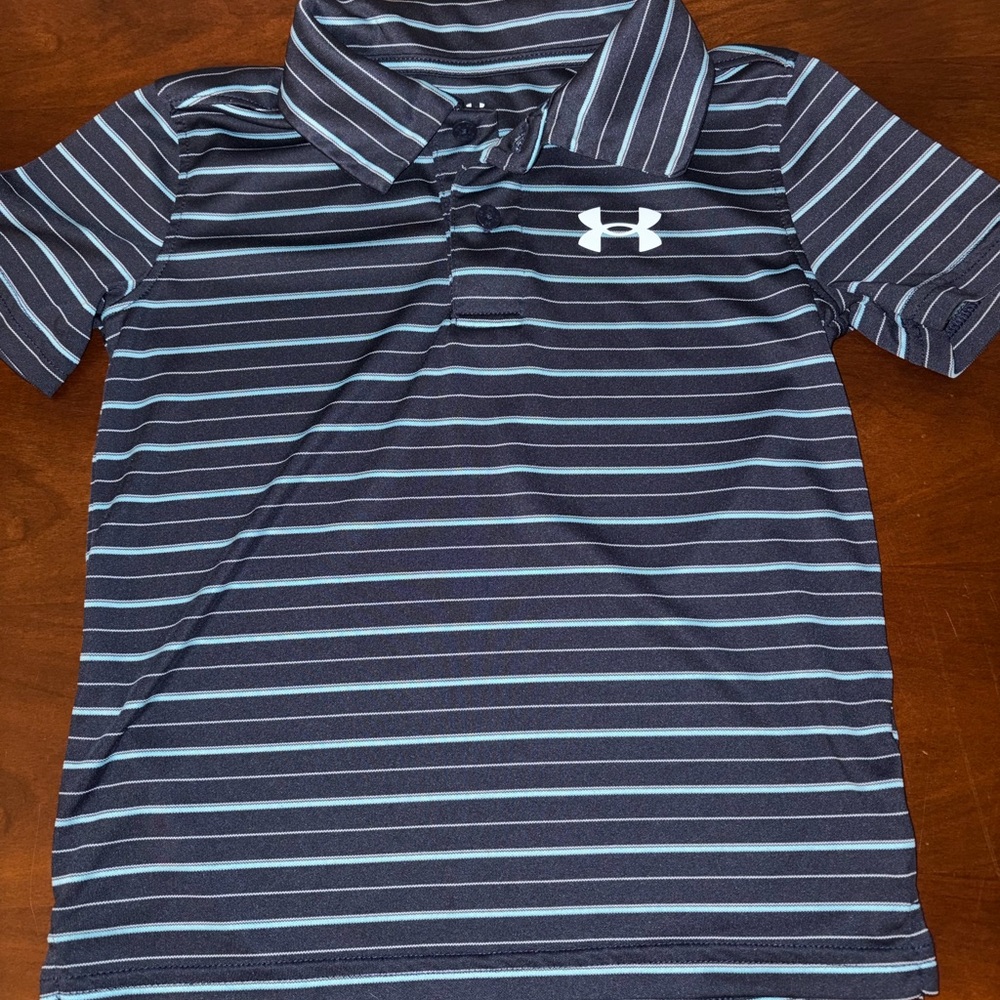 Under Armour Kids Polo Shirt - Dark Blue with Light Blue Stripes
